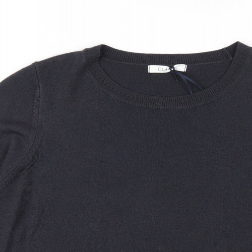Classic Womens Blue Round Neck Acrylic Pullover Jumper Size 16