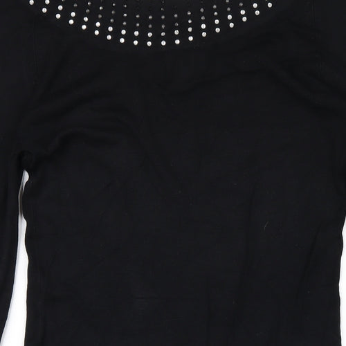 Y London Womens Black Viscose Bodycon Size L Boat Neck Pullover - Studded Neckline