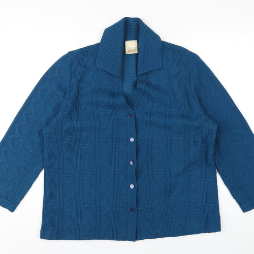 Christin Michaels Womens Blue Collared Acrylic Cardigan Jumper Size 18