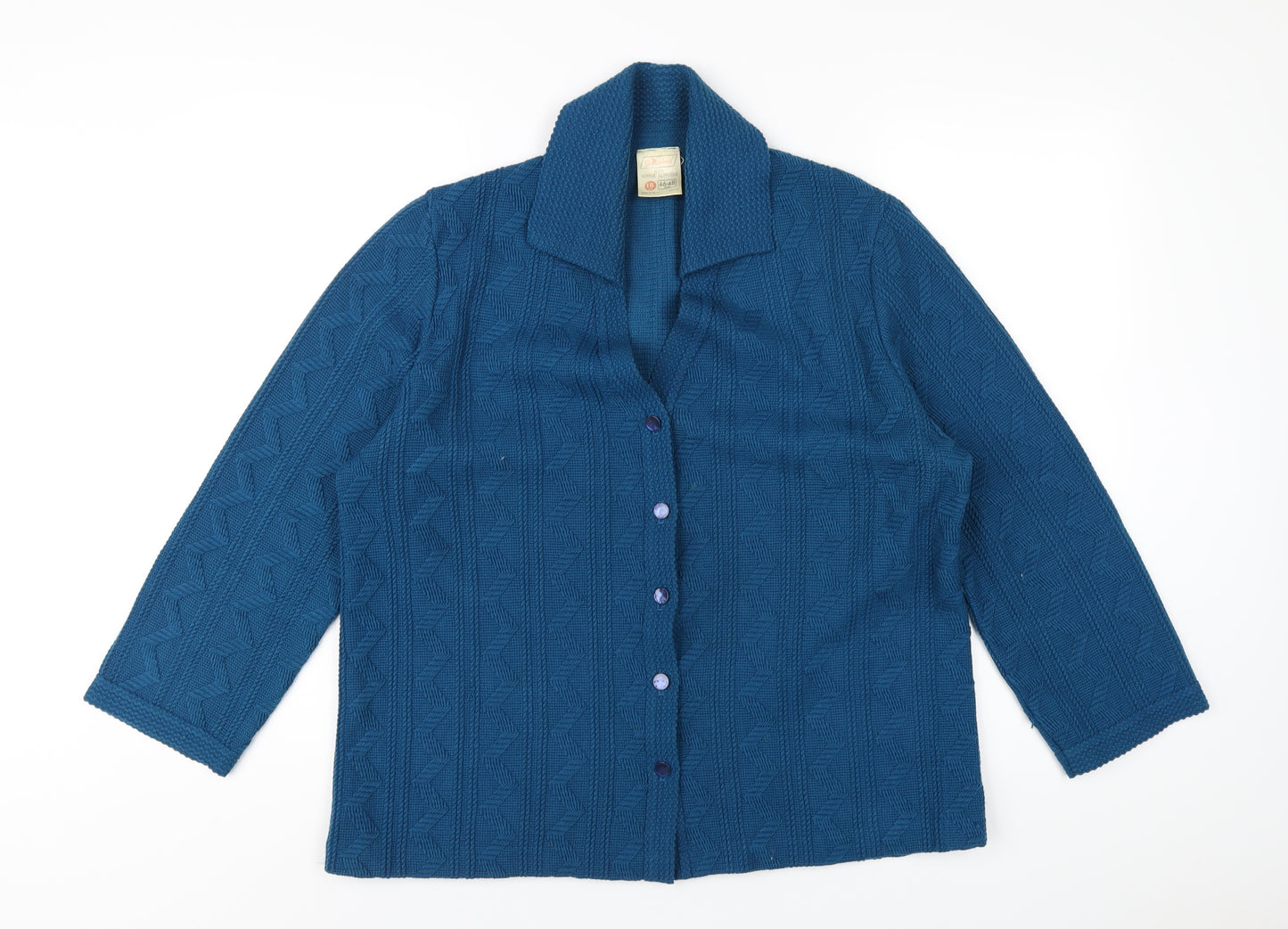 Christin Michaels Womens Blue Collared Acrylic Cardigan Jumper Size 18
