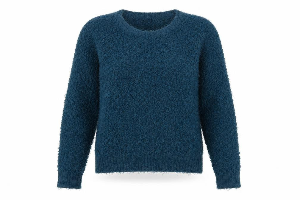 Front view of Dorothy Perkins women’s blue round neck polyester jumper, size UK 12