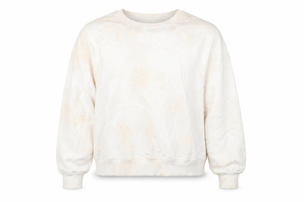 Front view of New Look women’s beige geometric cotton pullover sweatshirt, size L, pullover - tie dye