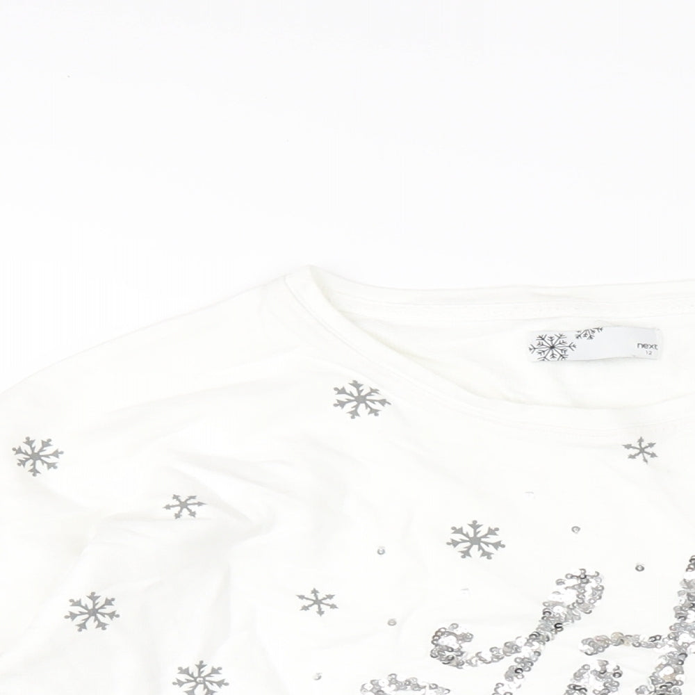 NEXT Womens White Cotton Basic T-Shirt Size 12 Round Neck