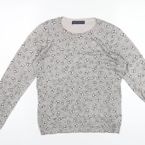 Marks and Spencer Womens Grey Round Neck Geometric Viscose Pullover Jumper Size 12