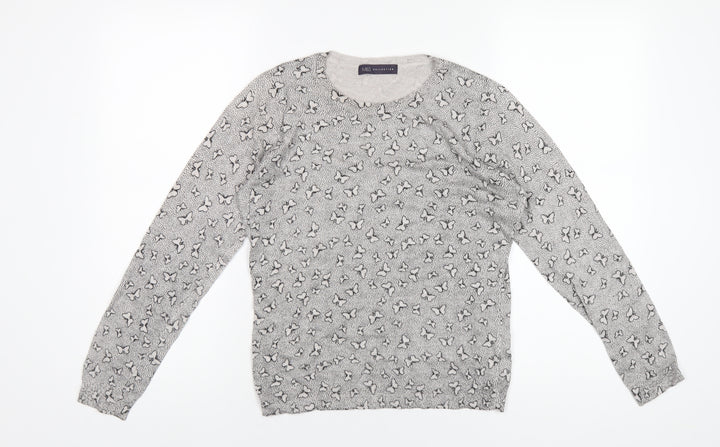Marks and Spencer Womens Grey Round Neck Geometric Viscose Pullover Jumper Size 12