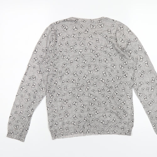 Marks and Spencer Womens Grey Round Neck Geometric Viscose Pullover Jumper Size 12