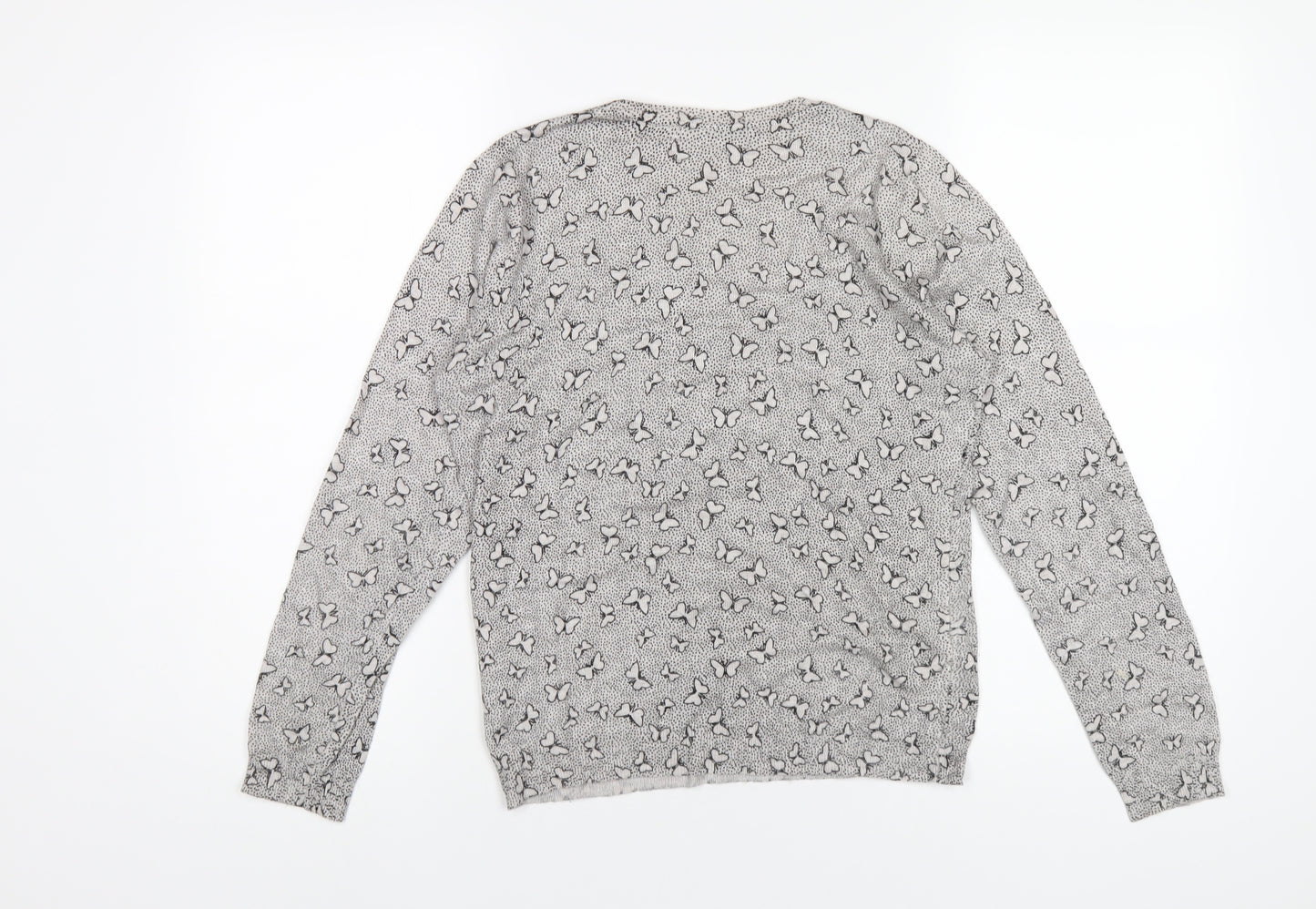 Marks and Spencer Womens Grey Round Neck Geometric Viscose Pullover Jumper Size 12