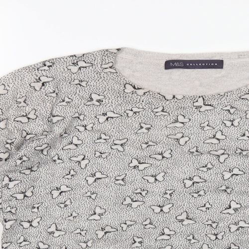 Marks and Spencer Womens Grey Round Neck Geometric Viscose Pullover Jumper Size 12