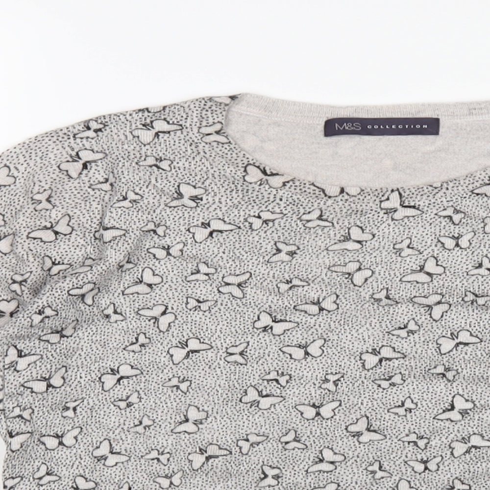 Marks and Spencer Womens Grey Round Neck Geometric Viscose Pullover Jumper Size 12