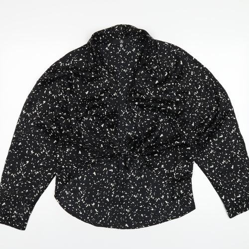 Missguided Womens Black Geometric Polyester Basic Blouse Size 8 Collared