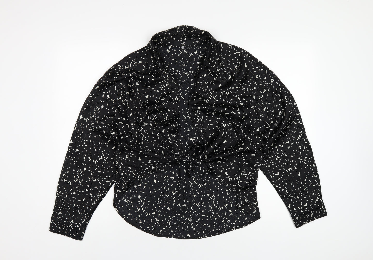 Missguided Womens Black Geometric Polyester Basic Blouse Size 8 Collared