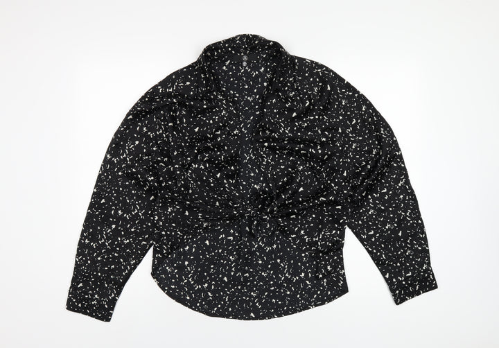 Missguided Womens Black Geometric Polyester Basic Blouse Size 8 Collared