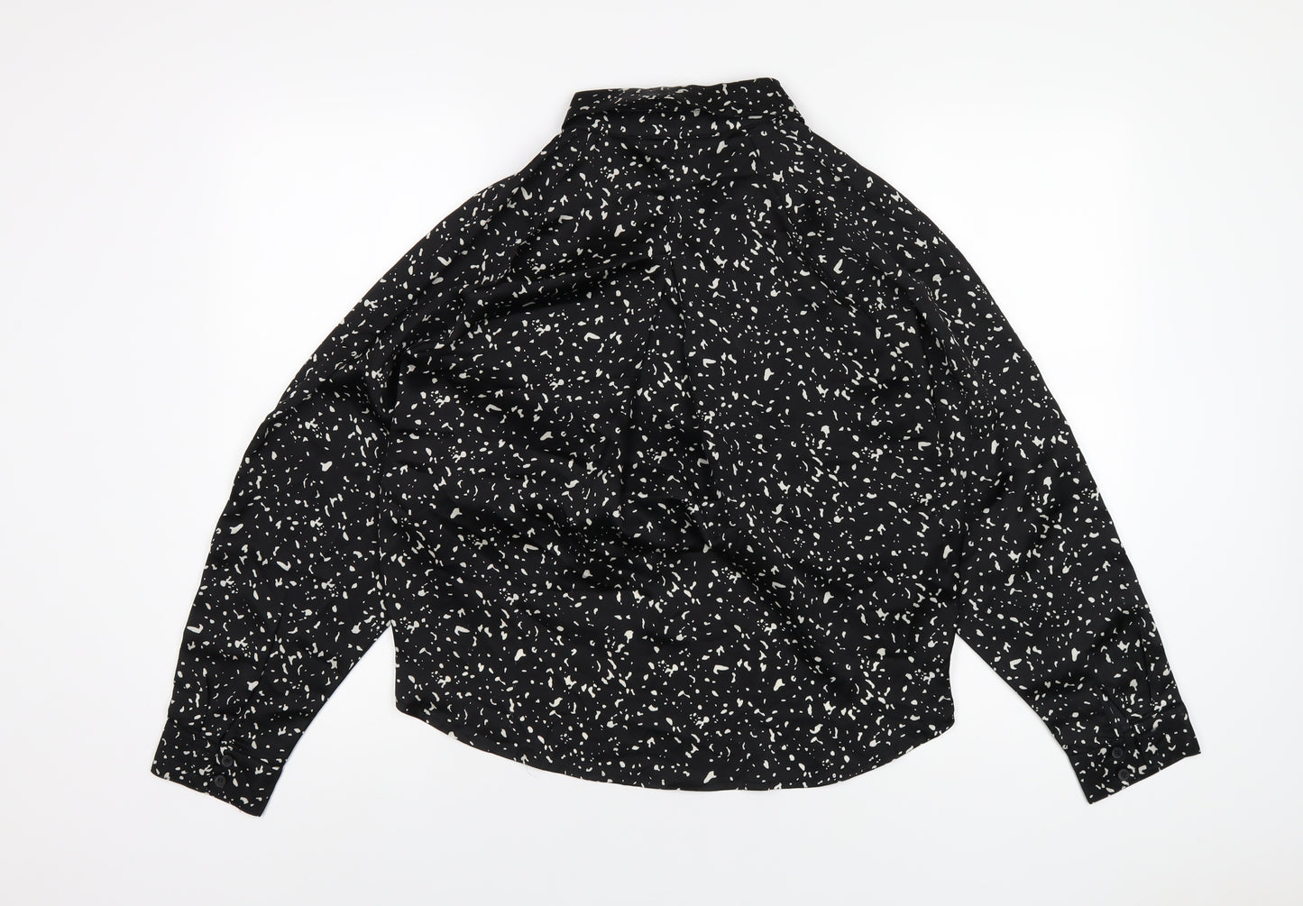 Missguided Womens Black Geometric Polyester Basic Blouse Size 8 Collared
