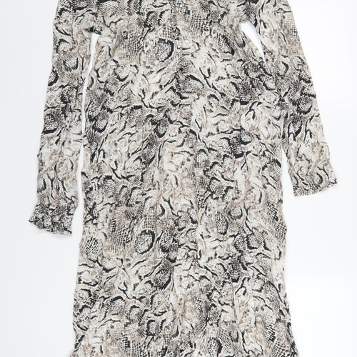 Marks and Spencer Womens Grey Animal Print Viscose A-Line Size M V-Neck Pullover - Snake Print
