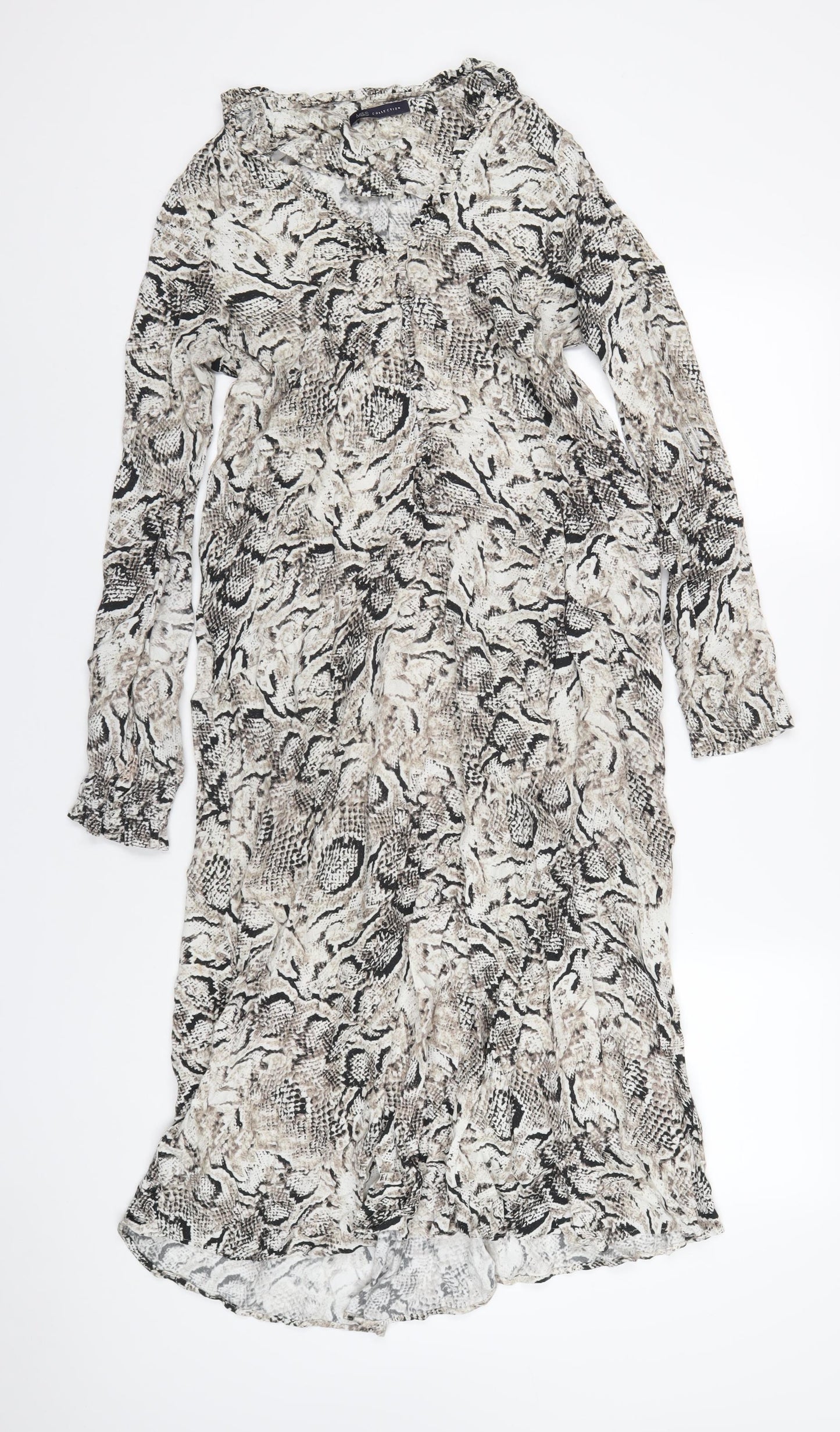 Marks and Spencer Womens Grey Animal Print Viscose A-Line Size M V-Neck Pullover - Snake Print