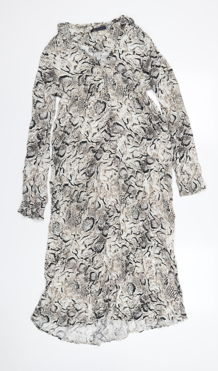 Marks and Spencer Womens Grey Animal Print Viscose A-Line Size M V-Neck Pullover - Snake Print
