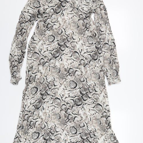 Marks and Spencer Womens Grey Animal Print Viscose A-Line Size M V-Neck Pullover - Snake Print