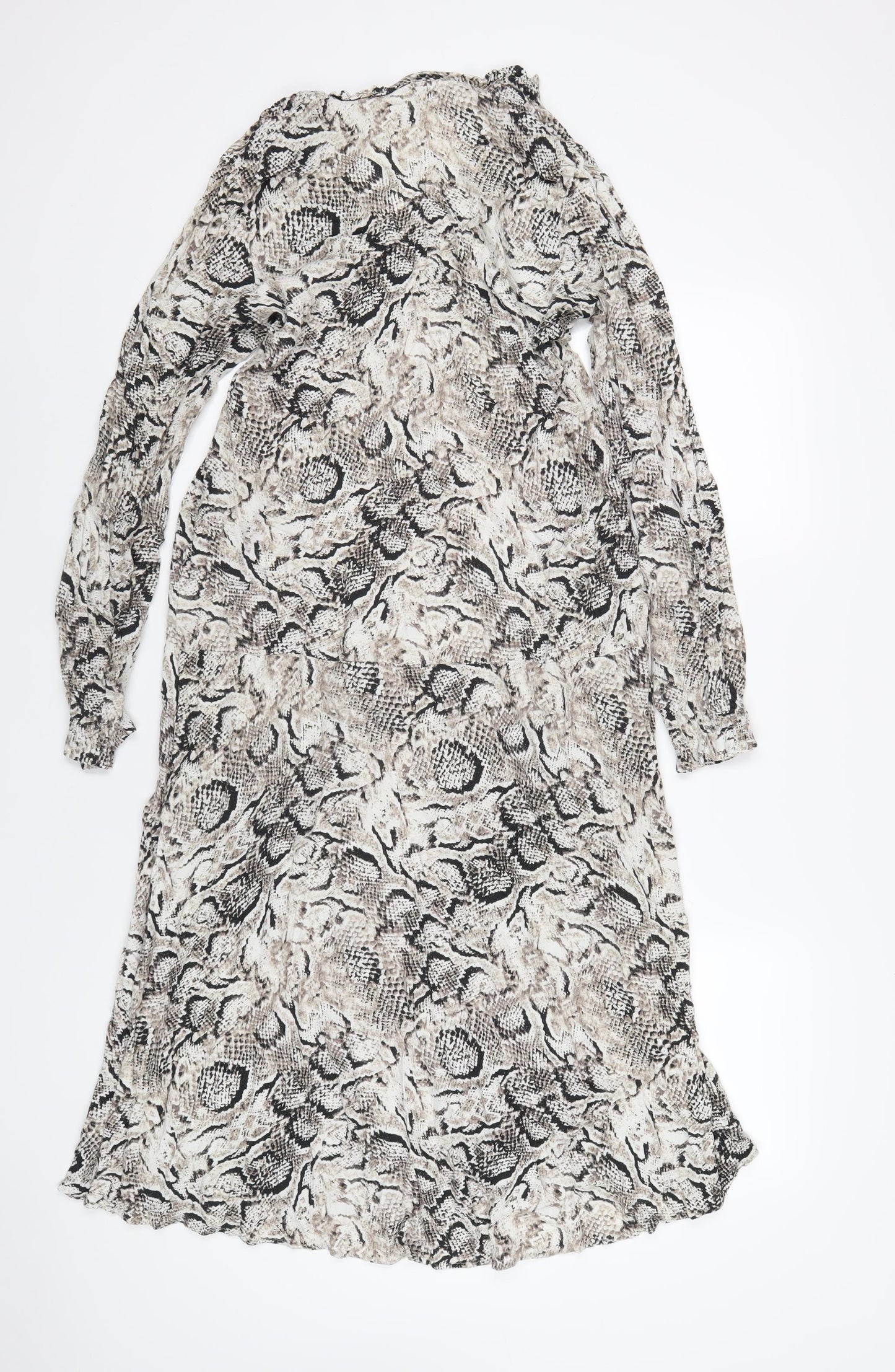 Marks and Spencer Womens Grey Animal Print Viscose A-Line Size M V-Neck Pullover - Snake Print