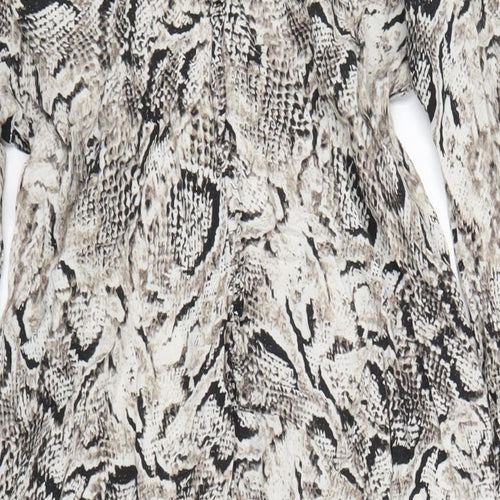 Marks and Spencer Womens Grey Animal Print Viscose A-Line Size M V-Neck Pullover - Snake Print
