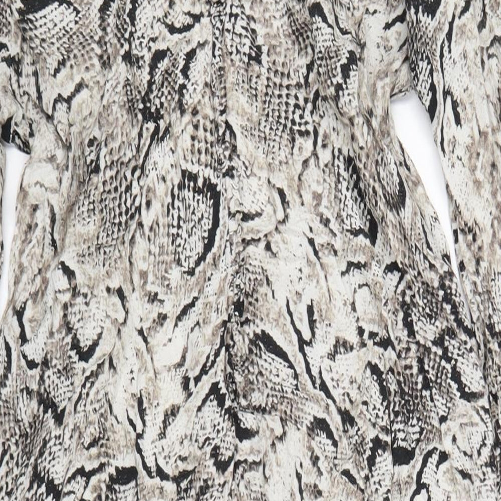 Marks and Spencer Womens Grey Animal Print Viscose A-Line Size M V-Neck Pullover - Snake Print