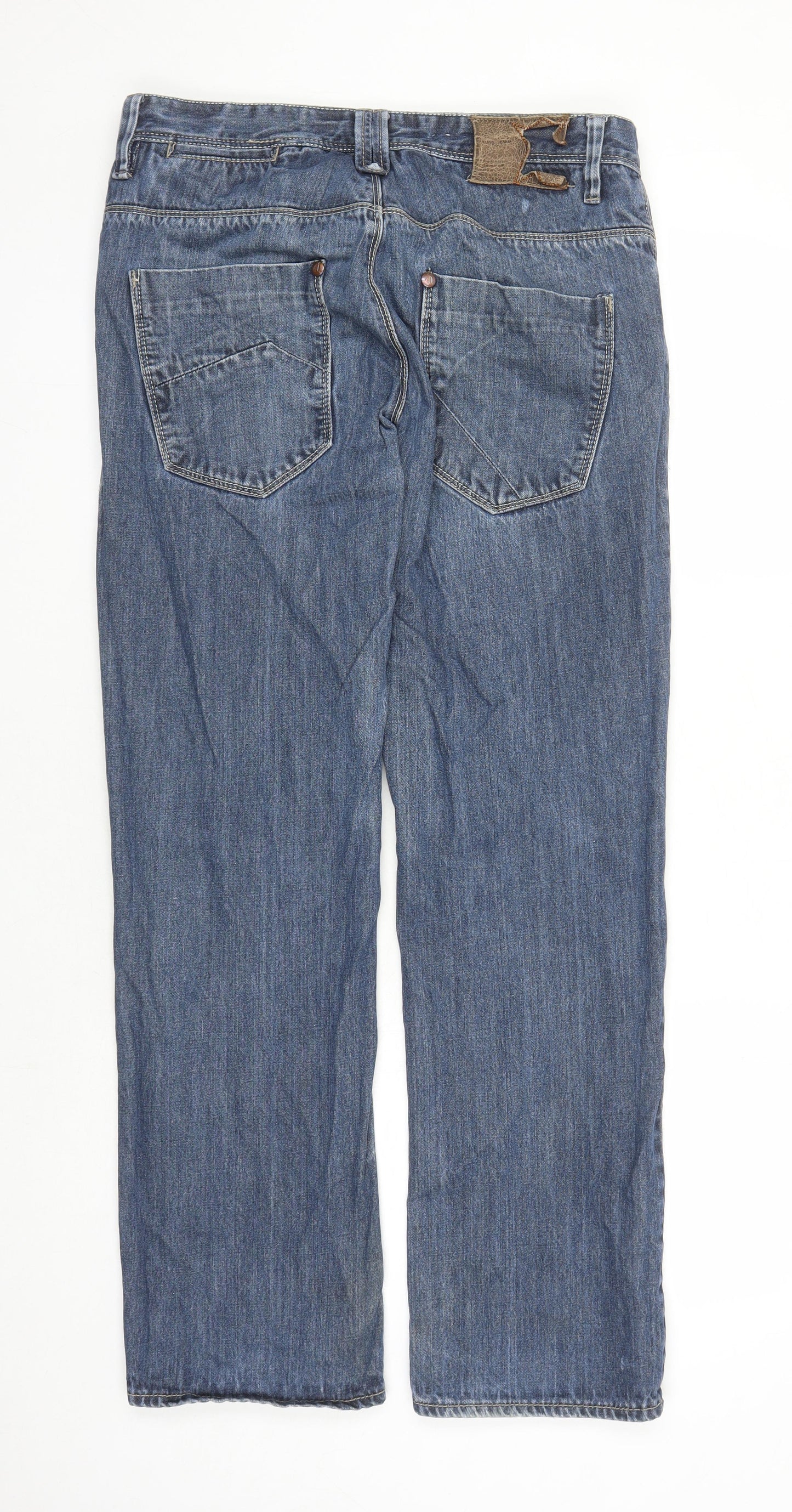 Soviet Mens Blue Cotton Straight Jeans Size 34 in L32 in Regular Button - Pockets