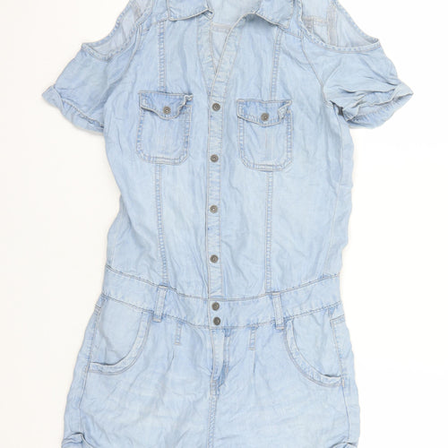 VERO MODA Womens Blue Cotton Playsuit One-Piece Size M L3 in Snap - Cold Shoulder