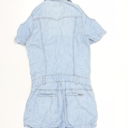 VERO MODA Womens Blue Cotton Playsuit One-Piece Size M L3 in Snap - Cold Shoulder