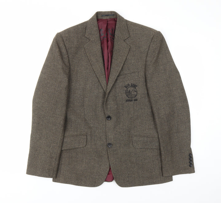 REMUS Mens Beige Herringbone Polyester Jacket Suit Jacket Size 36 Regular