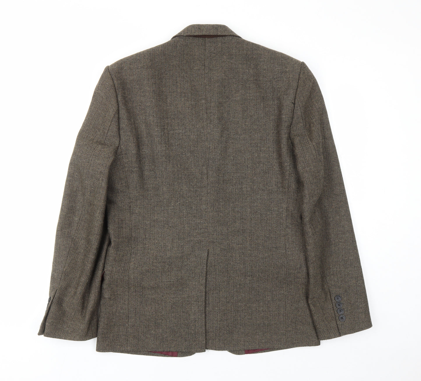 REMUS Mens Beige Herringbone Polyester Jacket Suit Jacket Size 36 Regular