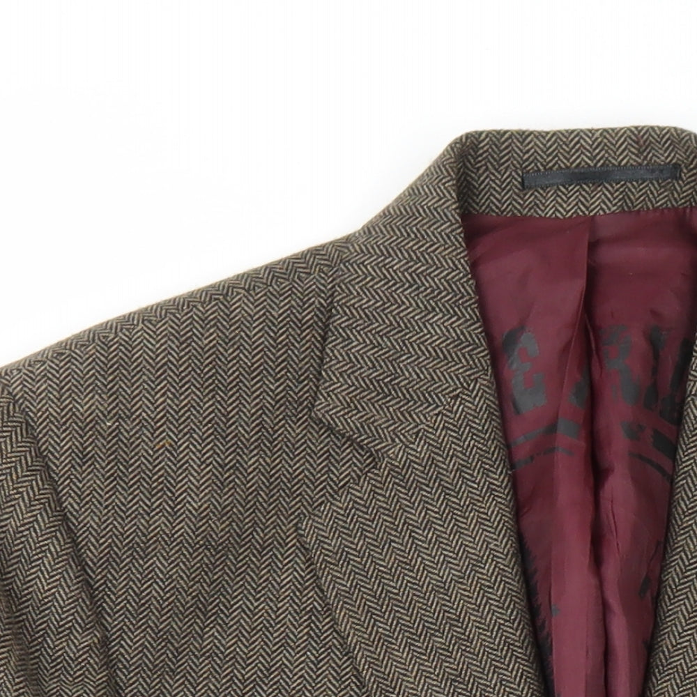 REMUS Mens Beige Herringbone Polyester Jacket Suit Jacket Size 36 Regular