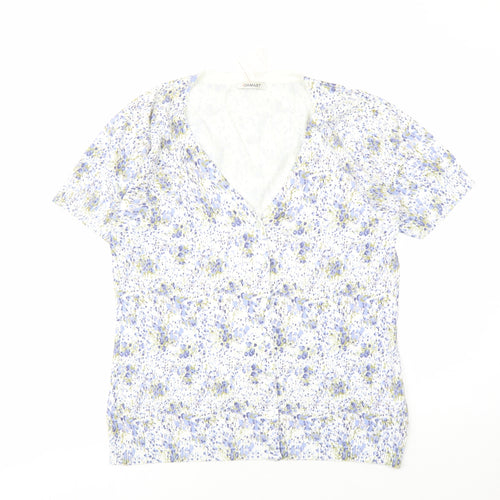 Damart Womens Blue V-Neck Floral Viscose Cardigan Jumper Size 14 - Size 14-16