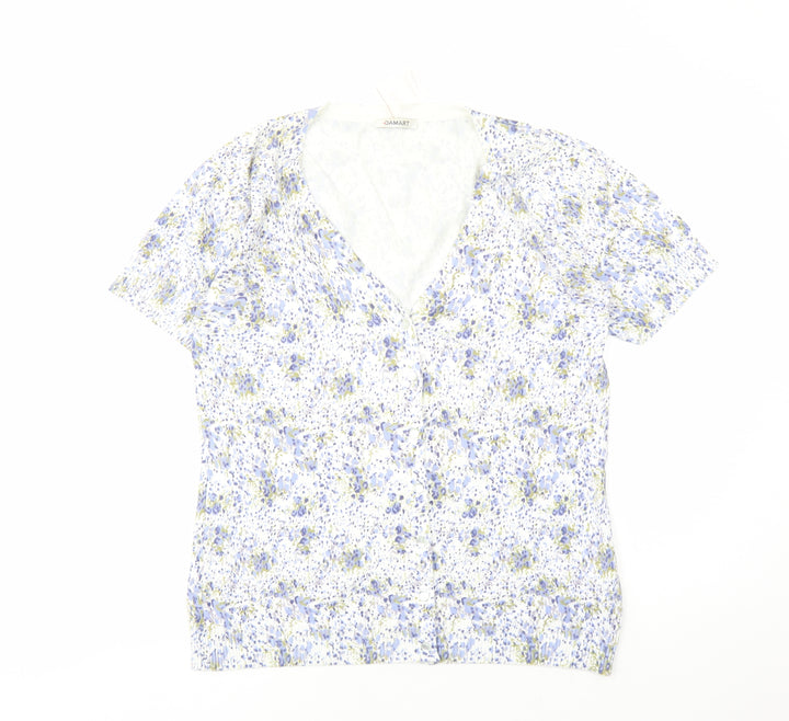 Damart Womens Blue V-Neck Floral Viscose Cardigan Jumper Size 14 - Size 14-16