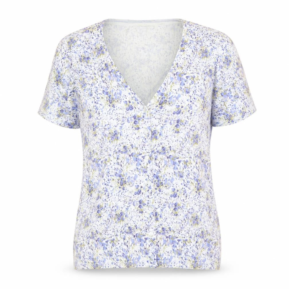 Damart Womens Blue V-Neck Floral Viscose Cardigan Jumper Size 14 - Size 14-16
