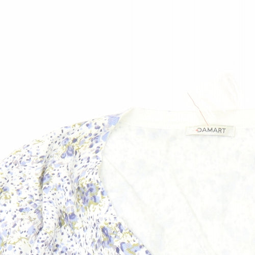 Damart Womens Blue V-Neck Floral Viscose Cardigan Jumper Size 14 - Size 14-16