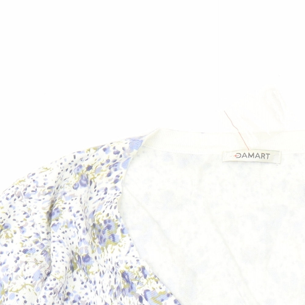 Damart Womens Blue V-Neck Floral Viscose Cardigan Jumper Size 14 - Size 14-16