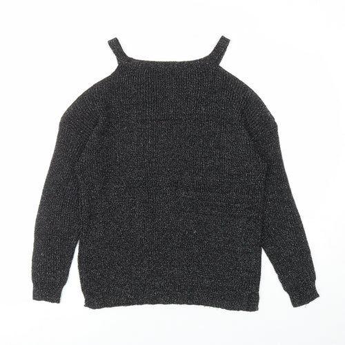 NEXT Womens Black V-Neck Acrylic Pullover Jumper Size 14 - Cold Shoulder