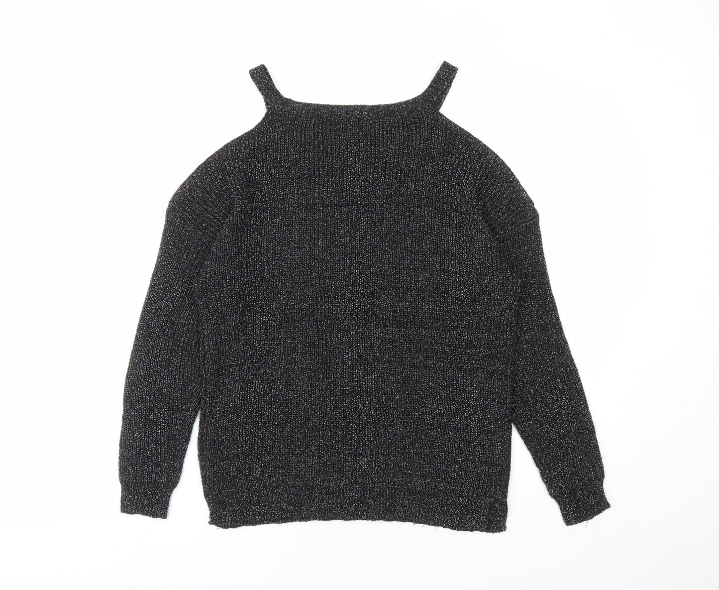 NEXT Womens Black V-Neck Acrylic Pullover Jumper Size 14 - Cold Shoulder