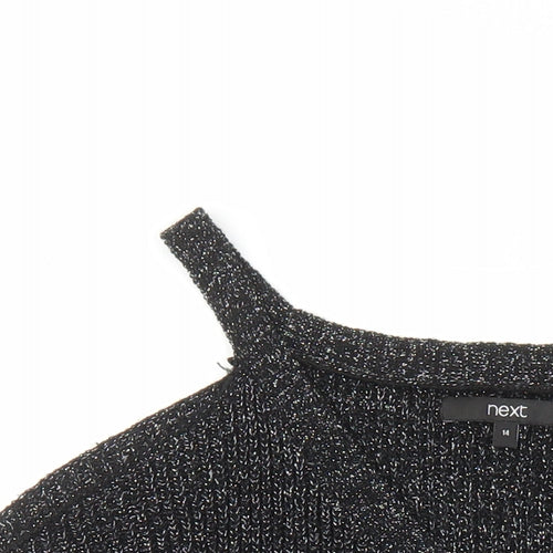 NEXT Womens Black V-Neck Acrylic Pullover Jumper Size 14 - Cold Shoulder