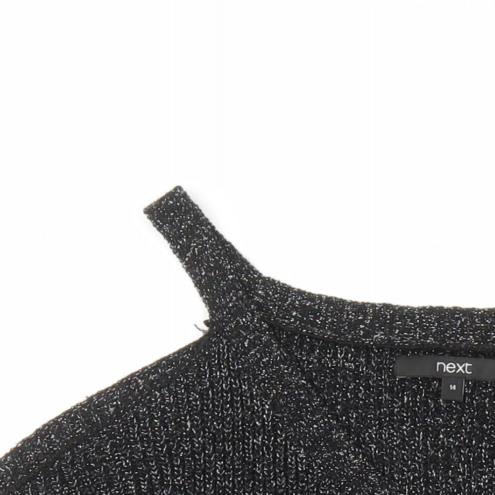 NEXT Womens Black V-Neck Acrylic Pullover Jumper Size 14 - Cold Shoulder