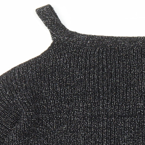 NEXT Womens Black V-Neck Acrylic Pullover Jumper Size 14 - Cold Shoulder