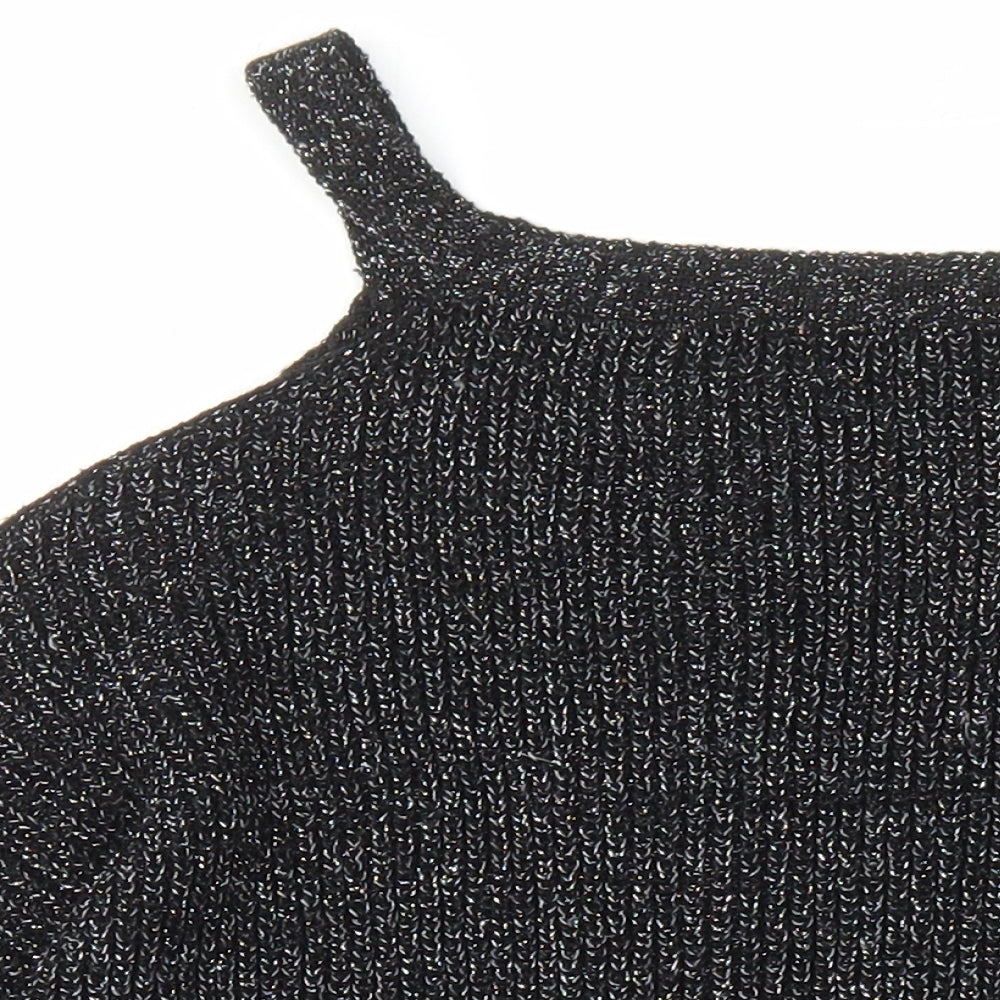 NEXT Womens Black V-Neck Acrylic Pullover Jumper Size 14 - Cold Shoulder