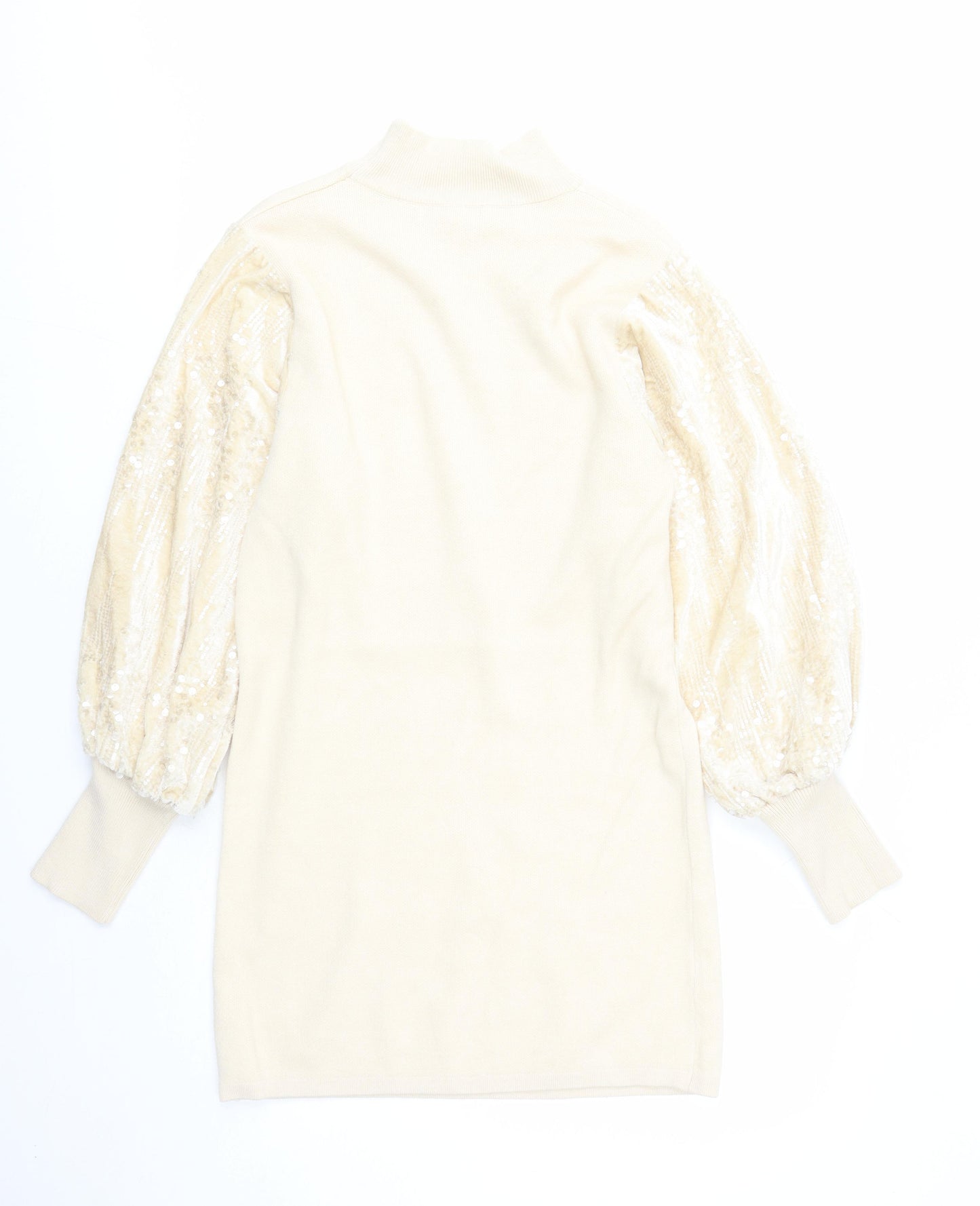 Bisou's Project Womens Beige Polyester Jumper Dress Size M Mock Neck Pullover - Sequin Detail Size M-L