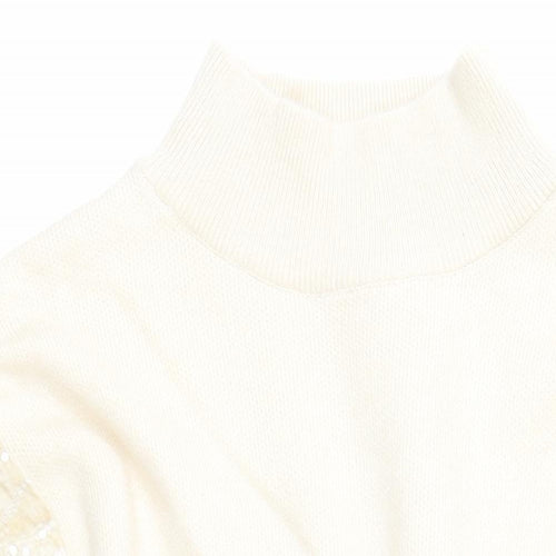 Bisou's Project Womens Beige Polyester Jumper Dress Size M Mock Neck Pullover - Sequin Detail Size M-L