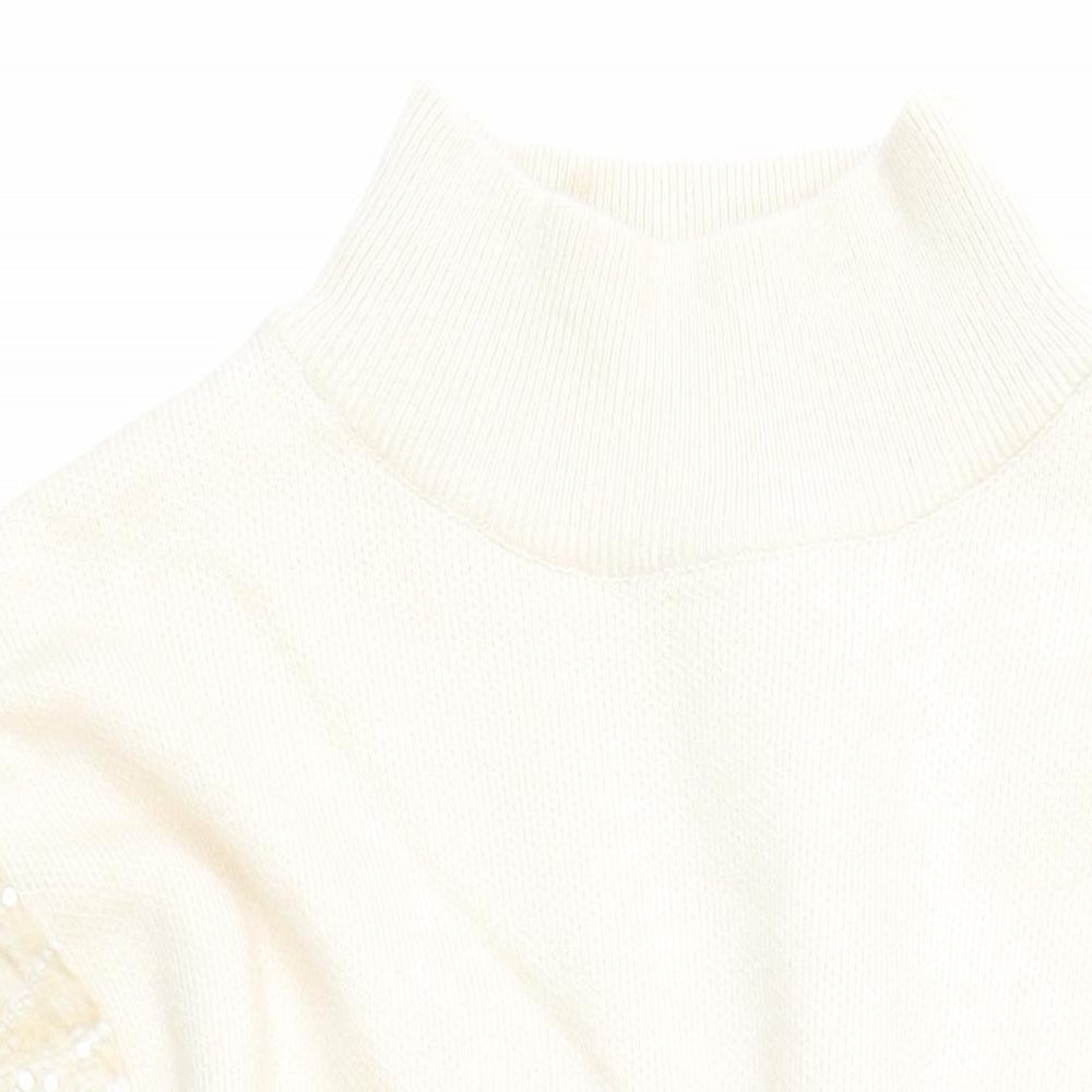 Bisou's Project Womens Beige Polyester Jumper Dress Size M Mock Neck Pullover - Sequin Detail Size M-L