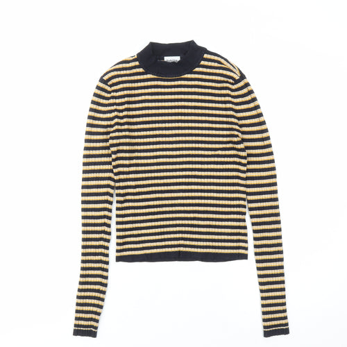 Sybilla Womens Yellow Mock Neck Striped Viscose Pullover Jumper Size S