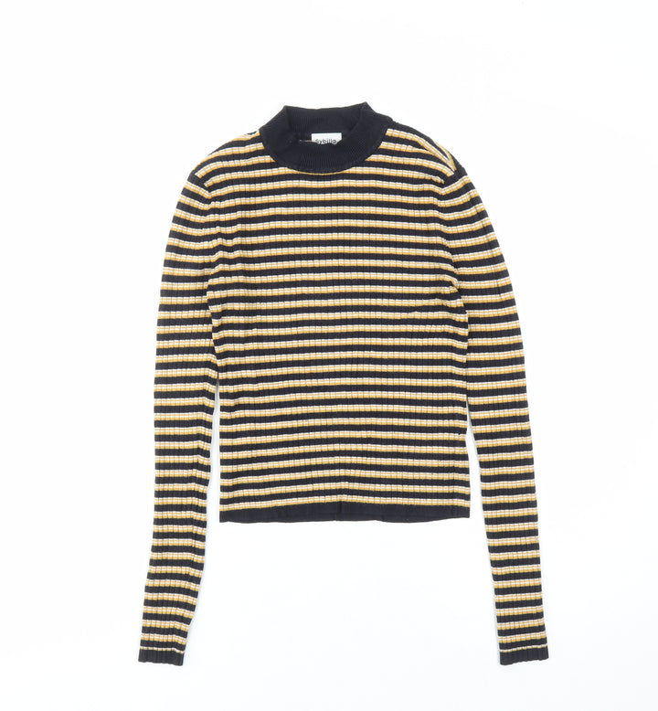 Sybilla Womens Yellow Mock Neck Striped Viscose Pullover Jumper Size S