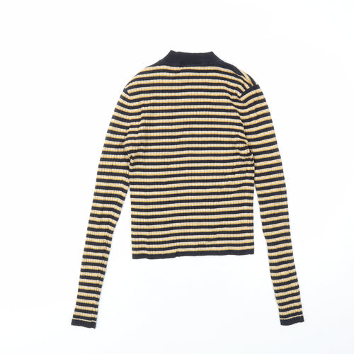 Sybilla Womens Yellow Mock Neck Striped Viscose Pullover Jumper Size S