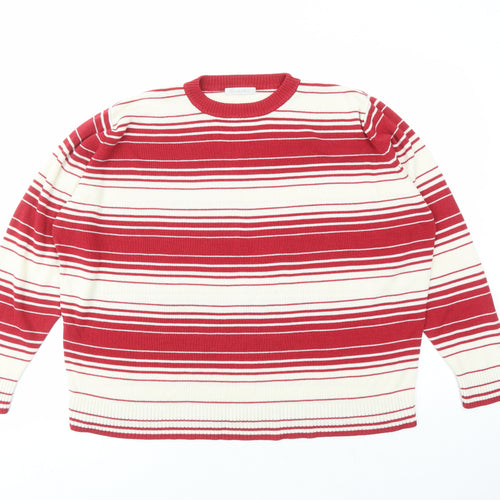 Berkertex Womens Red Round Neck Striped Acrylic Pullover Jumper Size 22 - Size 22-24