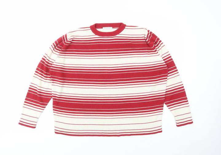 Berkertex Womens Red Round Neck Striped Acrylic Pullover Jumper Size 22 - Size 22-24