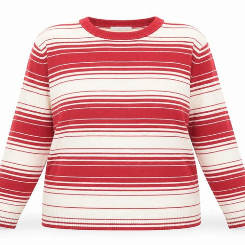 Berkertex Womens Red Round Neck Striped Acrylic Pullover Jumper Size 22 - Size 22-24